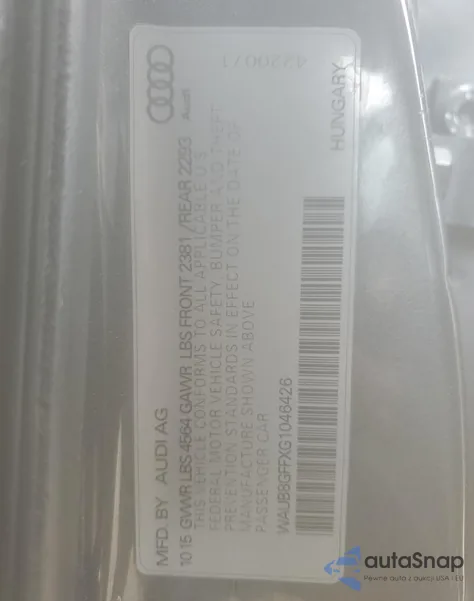 2016 Audi A3 Premium z USA, uszkodzony, nr VIN WAUB8GFFXG1046426